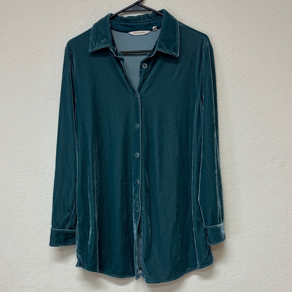 Soft Surroundings Deep Teal Button Down Shirt